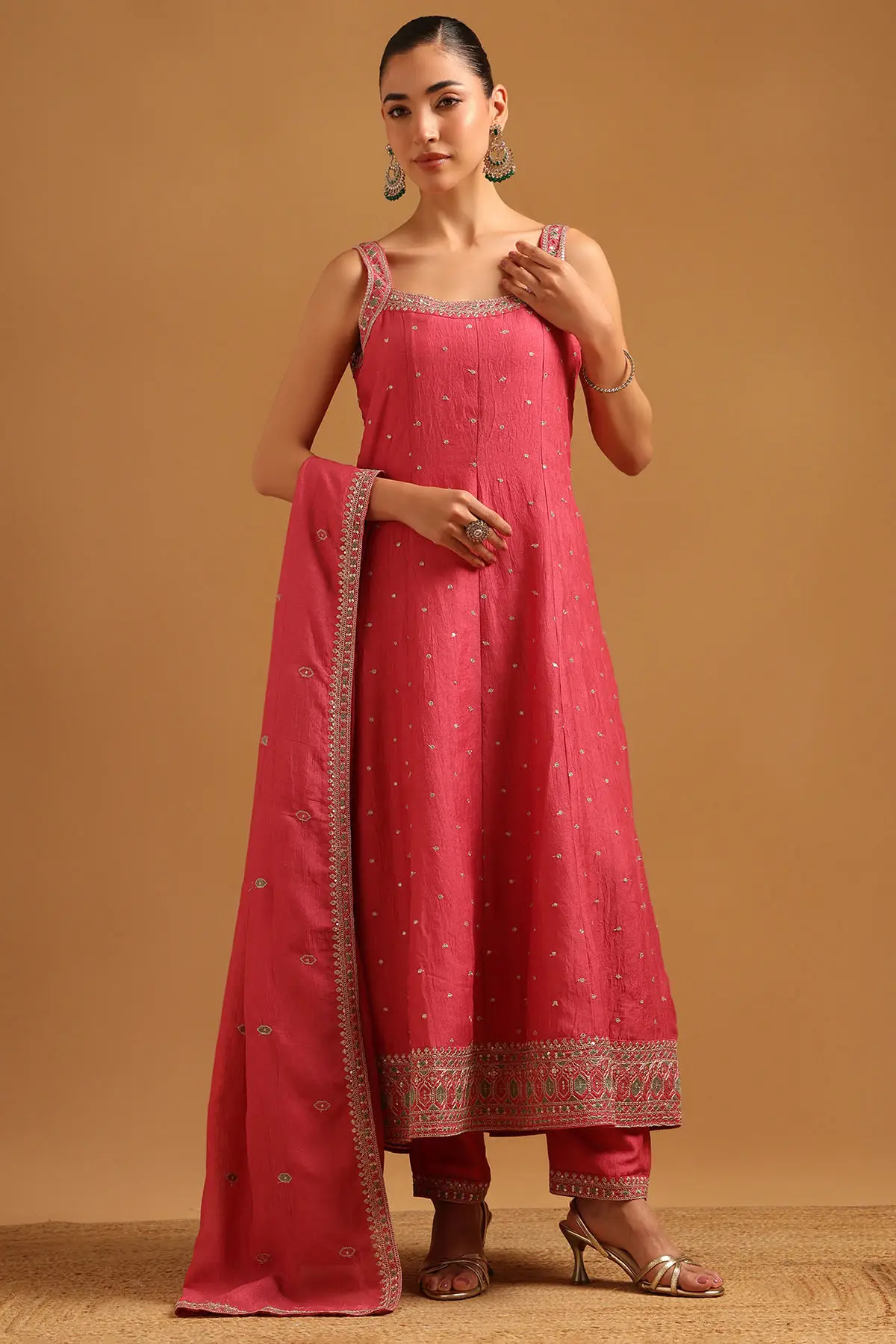 Premium Vichitra Embroidered Anarkali Salwar Suit with Sequins Work