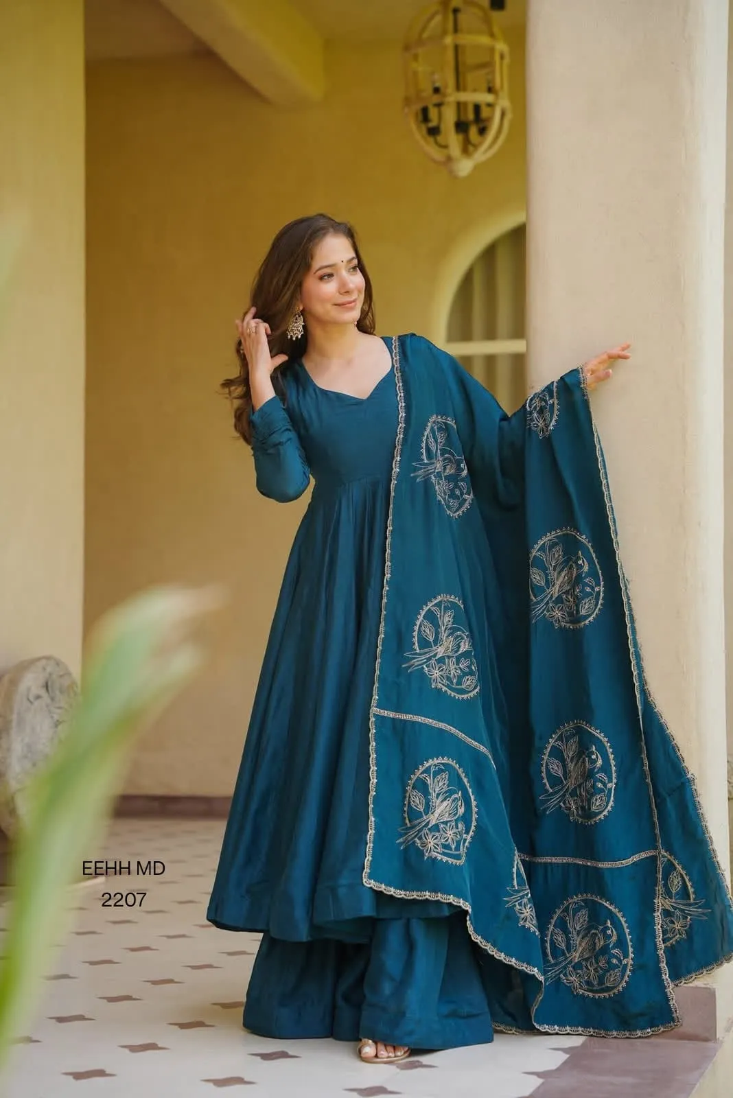Elegant Embroidered Vichitra Silk Designer Anarkali Salwar Set