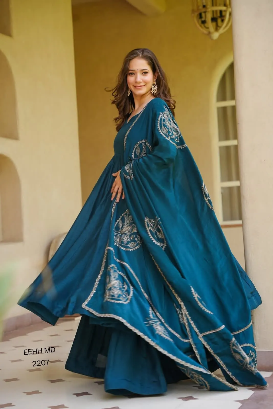 Elegant Embroidered Vichitra Silk Designer Anarkali Salwar Set