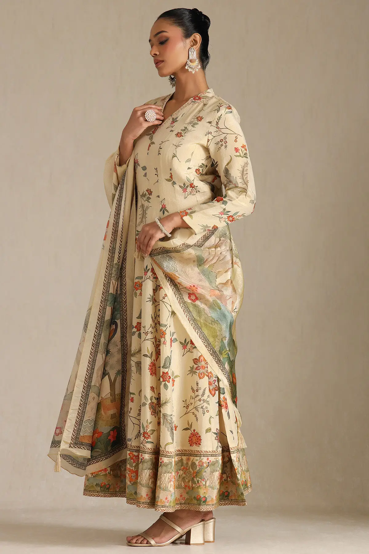 Premium Viscose Floral Printed Anarkali Salwar Suit with Cutdana Work