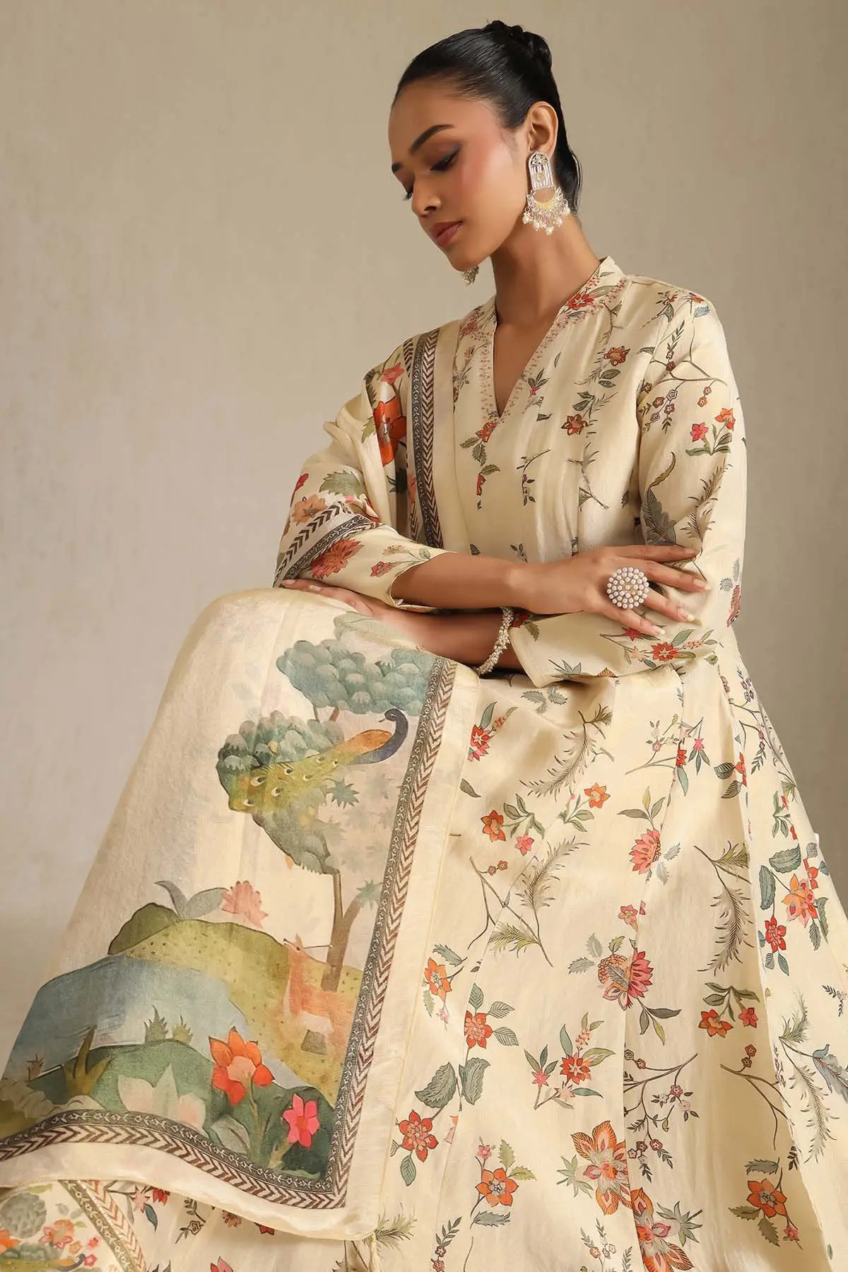 Premium Viscose Floral Printed Anarkali Salwar Suit with Cutdana Work
