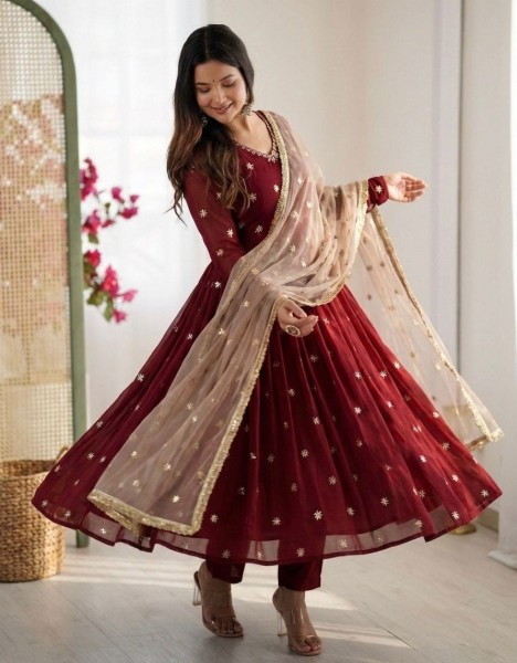 Women's Anarkali Salwar Suit Set with Embroidered Dupatta