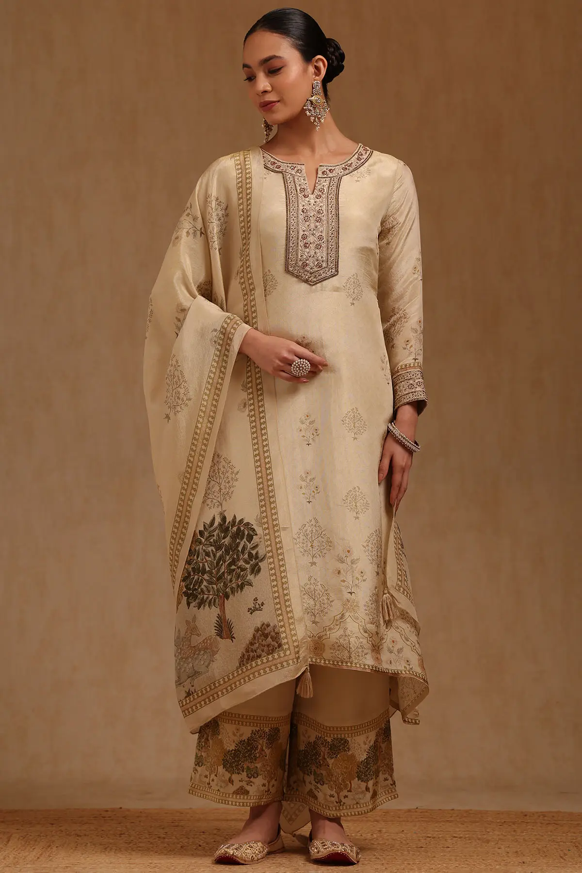 Premium Tissue Floral Printed Anarkali Salwar Suit with Cutdana Work