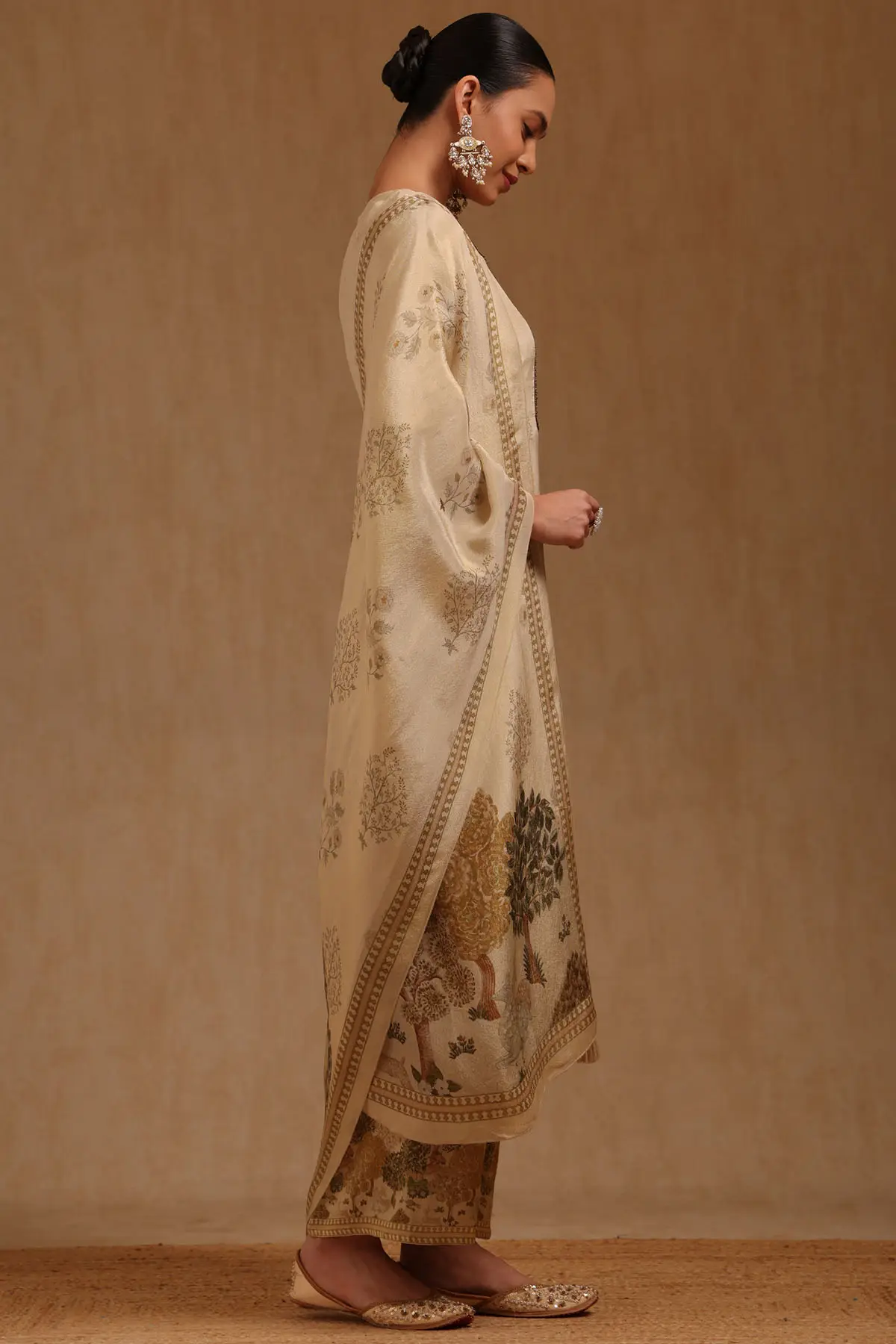 Premium Tissue Floral Printed Anarkali Salwar Suit with Cutdana Work