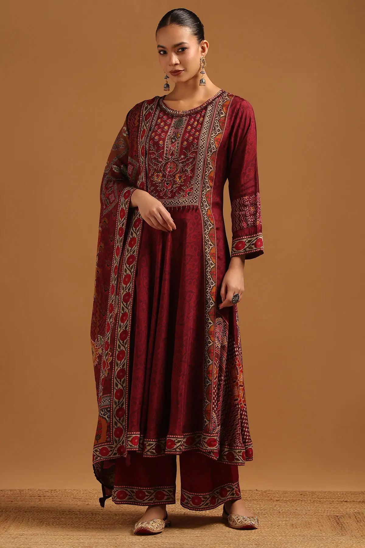 Premium Muslin Botanical Printed Anarkali Salwar Suit with Bead Work
