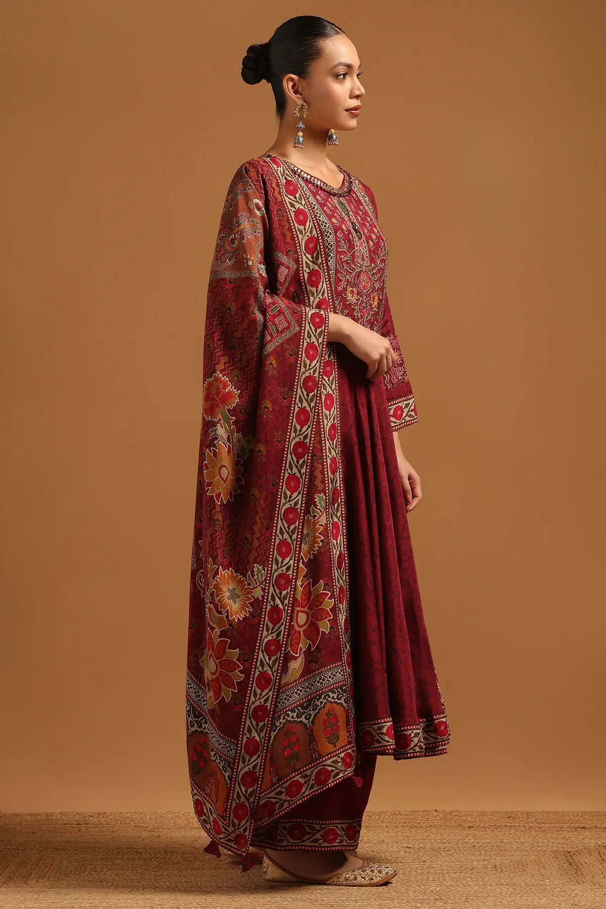 Premium Muslin Botanical Printed Anarkali Salwar Suit with Bead Work