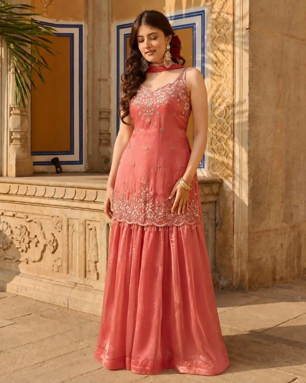 Rosé Glow Ethnic Sharara Set