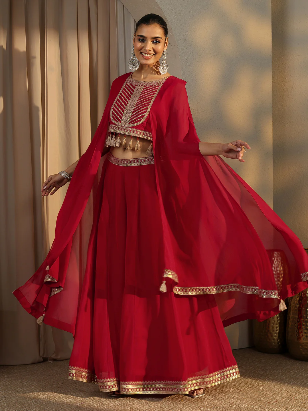 Libas Art Red Printed Cotton Blend Co-Ord Set