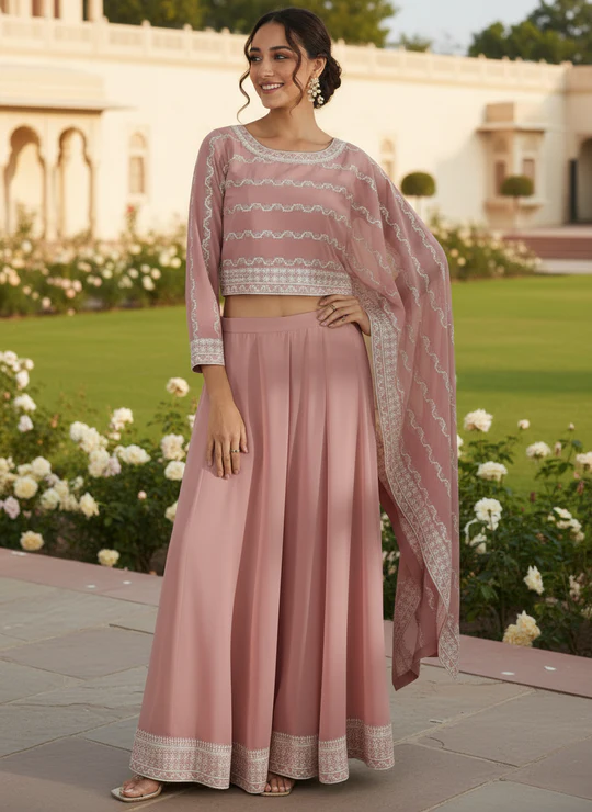 Libas Art Pink Embroidered Georgette  Co-Ords