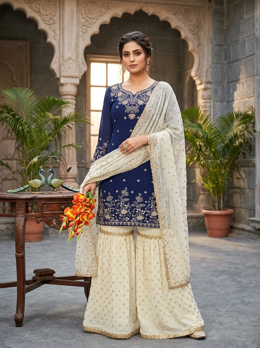 Georgette Embroidered Sharara Suit with Dupatta