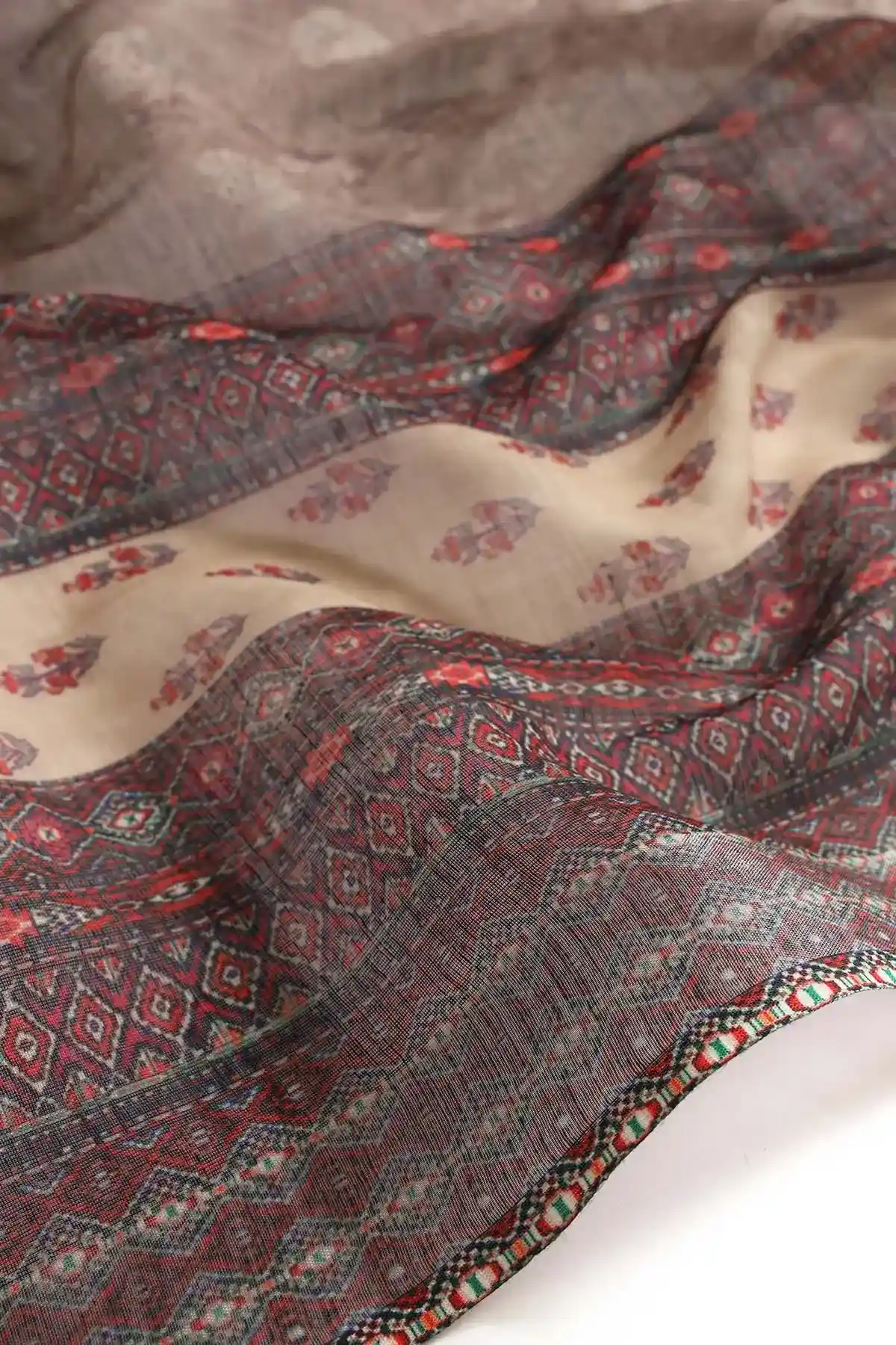 Beige Linen Botanical Print Straight Salwar Set With Cutdana