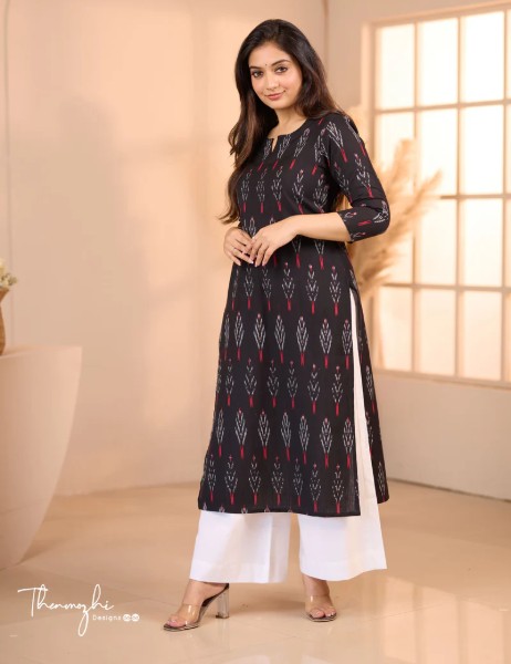 Black and red Ikkat Cotton Kurta