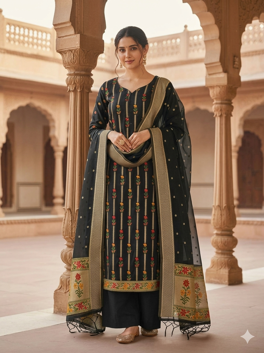 Banarasi suits tilfi jamdani cotton black