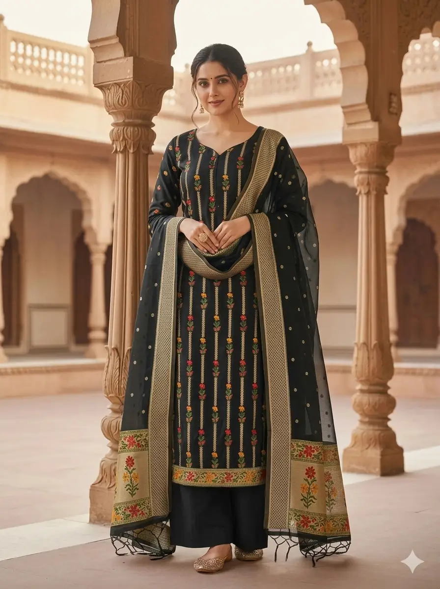 Banarasi suits tilfi jamdani cotton black