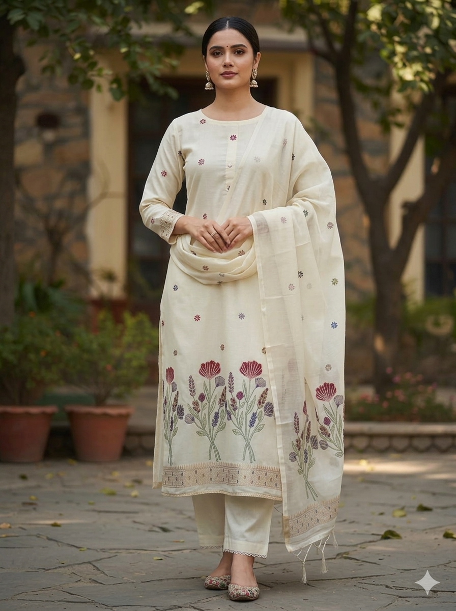 Banarasi Suits – Silky Cotton Tilfi Meena & Zari Woven with Dupatta