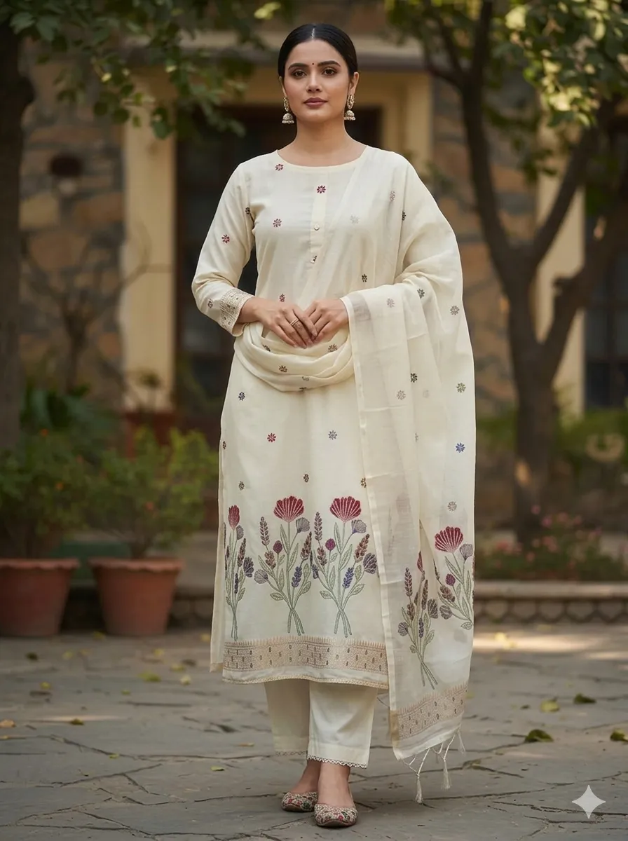Banarasi Suits – Silky Cotton Tilfi Meena & Zari Woven with Dupatta