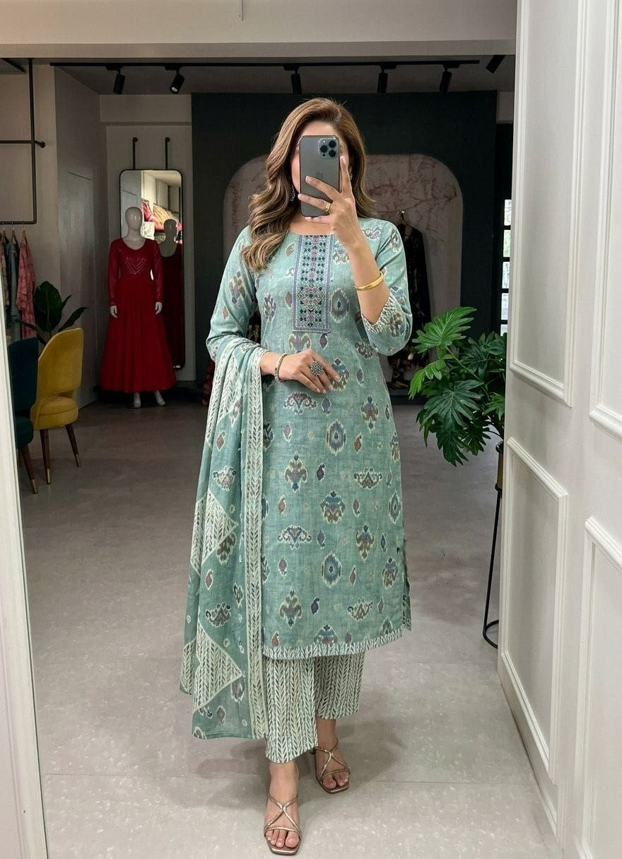 Vintage Aqua Printed Kurta Set