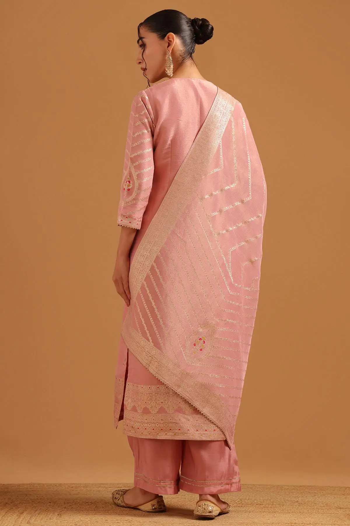 Premium Tissue Woven Straight Salwar Suit with Ethnic Motifs & Bead Work