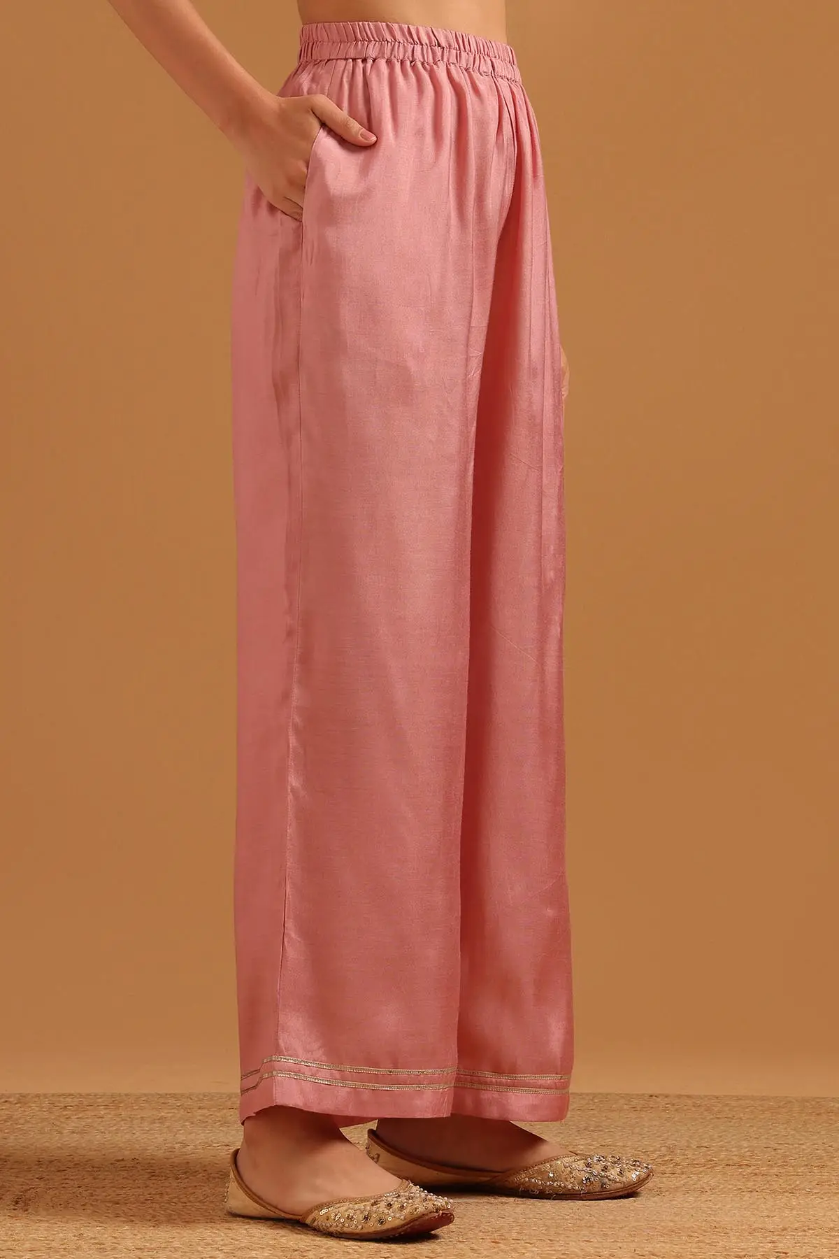 Premium Tissue Woven Straight Salwar Suit with Ethnic Motifs & Bead Work