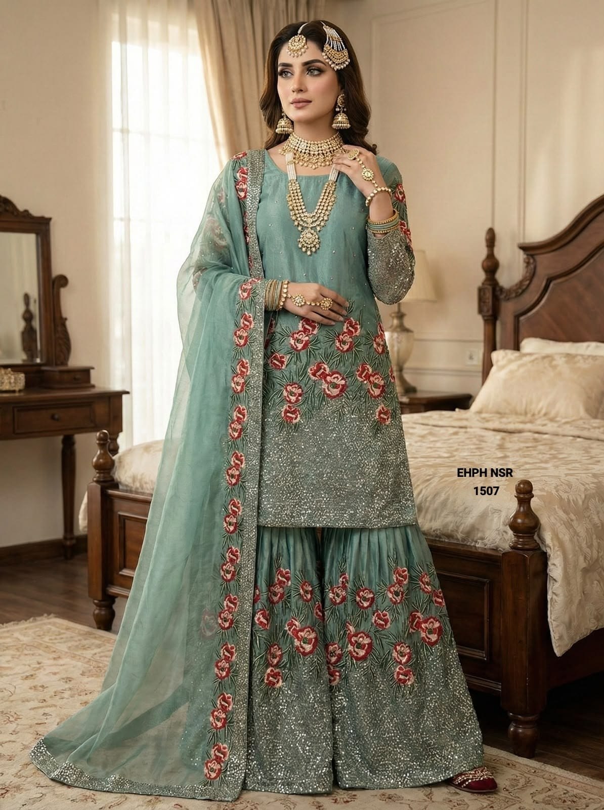 Pure Fendy Silk Heavy Embroidered Sharara Salwar Set with Dupatta