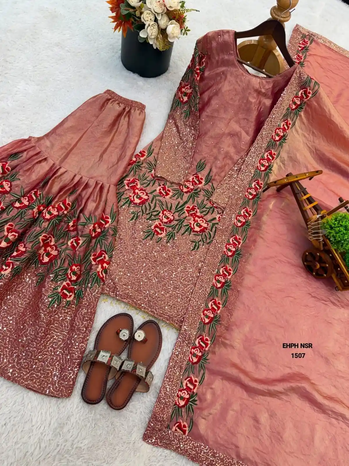 Pure Fendy Silk Heavy Embroidered Sharara Salwar Set with Dupatta