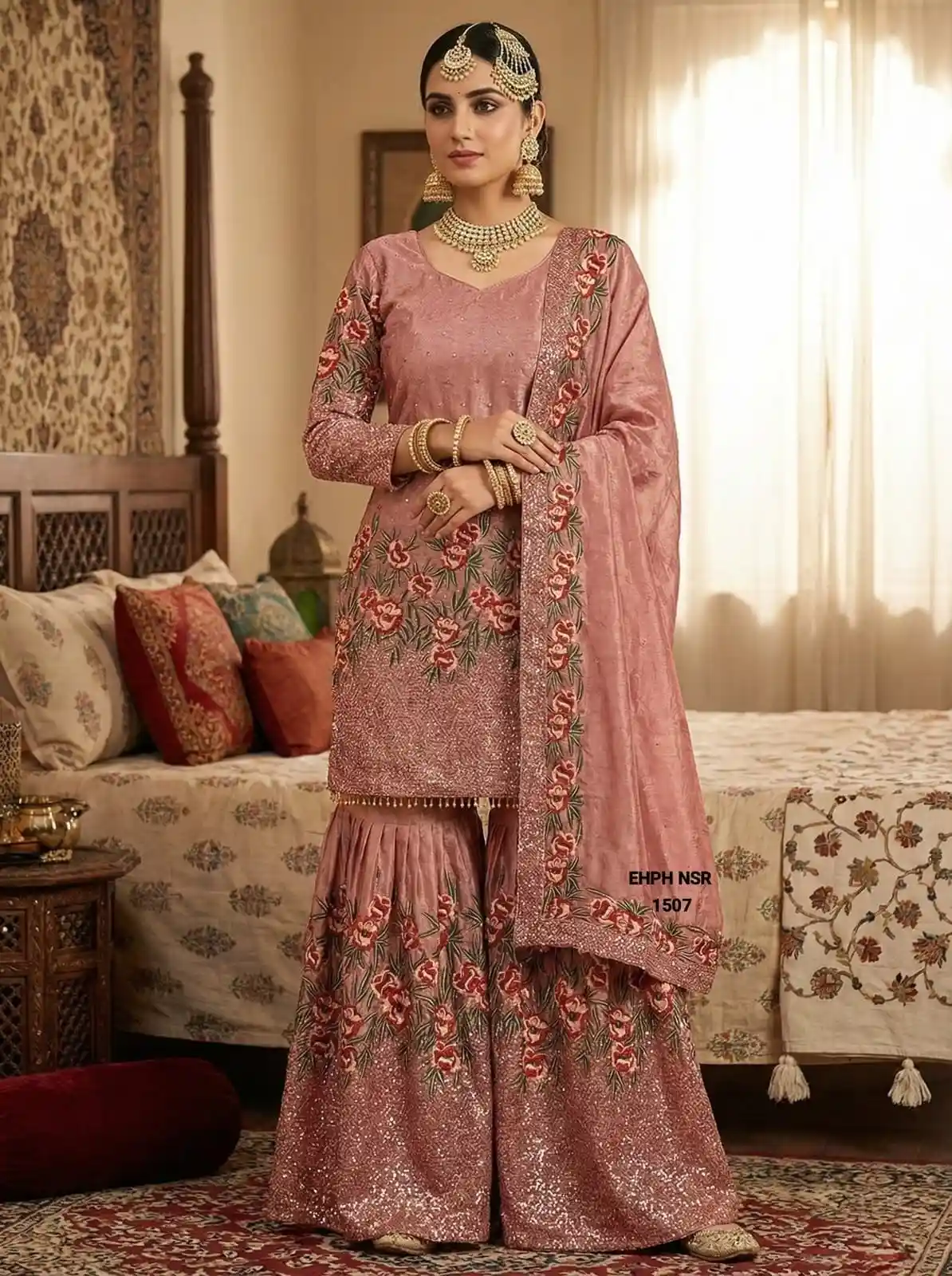 Pure Fendy Silk Heavy Embroidered Sharara Salwar Set with Dupatta
