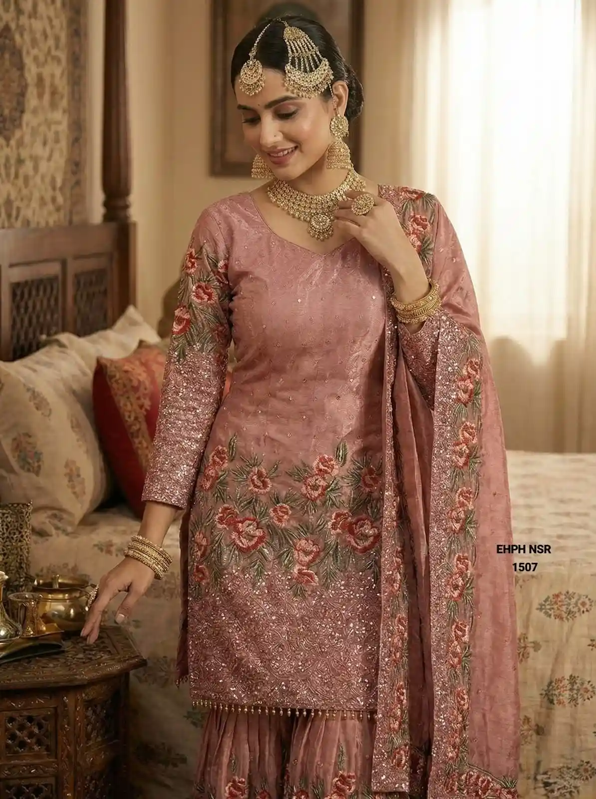 Pure Fendy Silk Heavy Embroidered Sharara Salwar Set with Dupatta