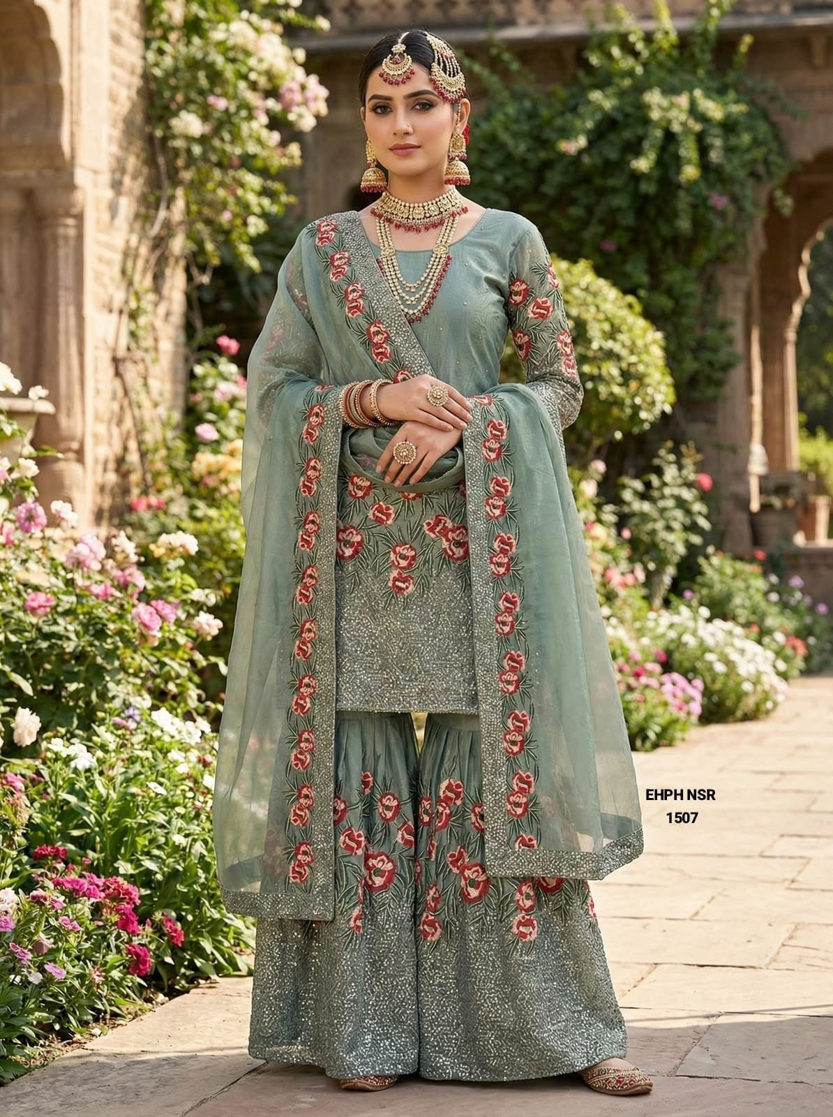 Pure Fendy Silk Heavy Embroidered Sharara Salwar Set with Dupatta