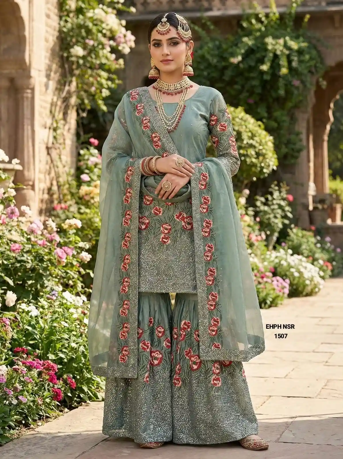 Pure Fendy Silk Heavy Embroidered Sharara Salwar Set with Dupatta