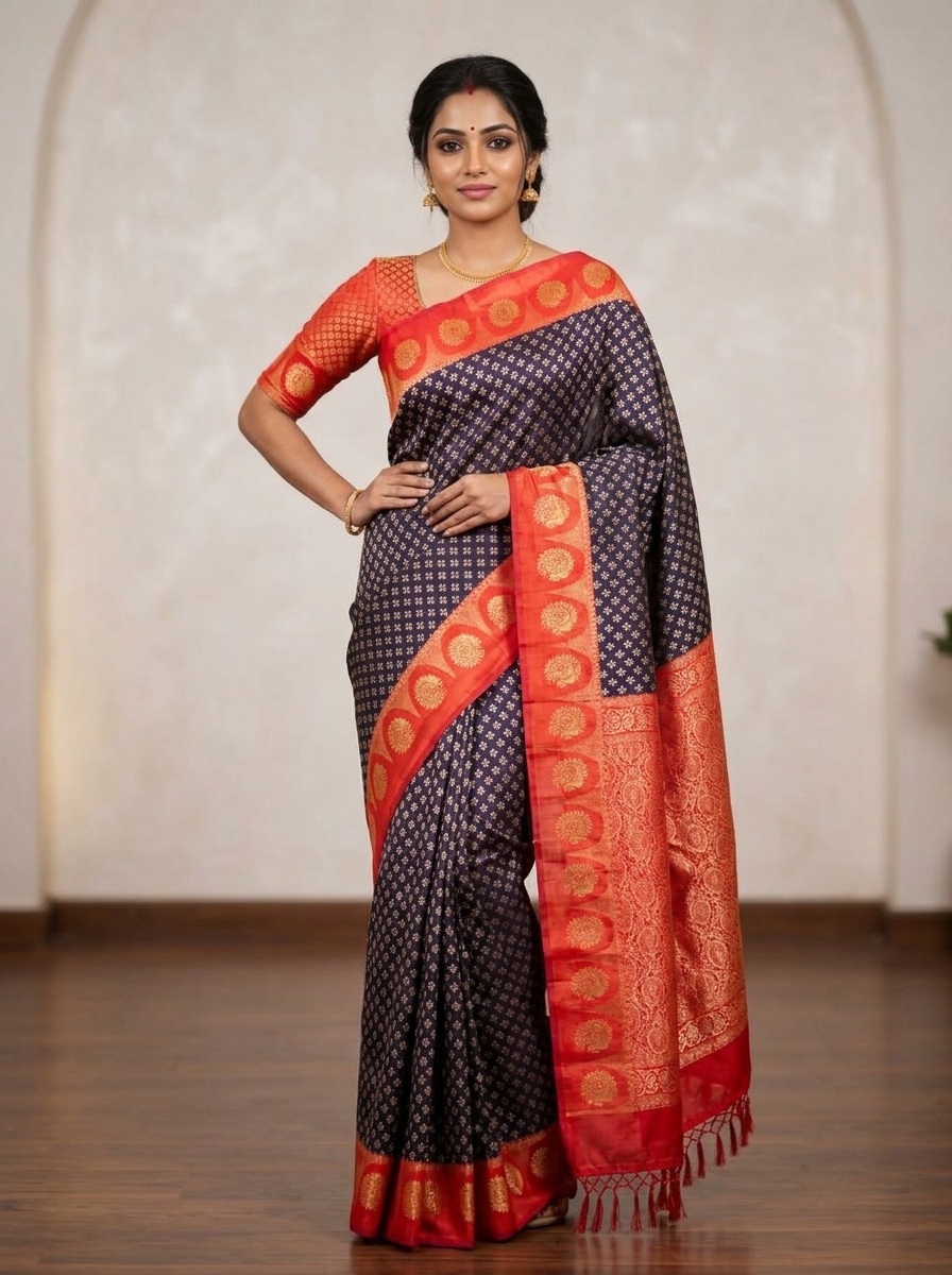 Butta Border PRINT SOFT COTTON Silk Saree