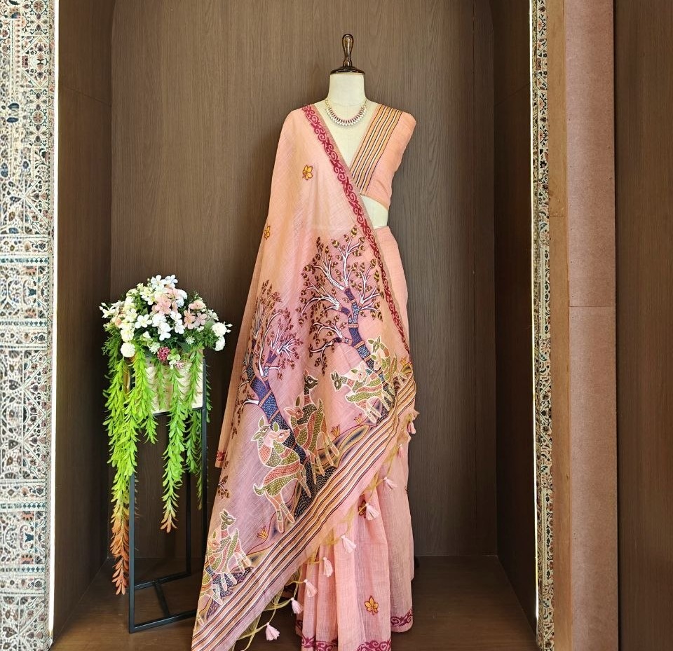Muga Cotton Saree -  Peach Rose