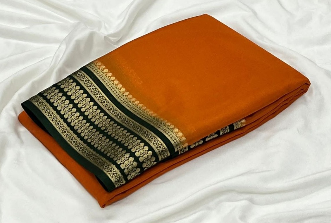 Mysore Crepe Silk Saree - Tangerine Orange