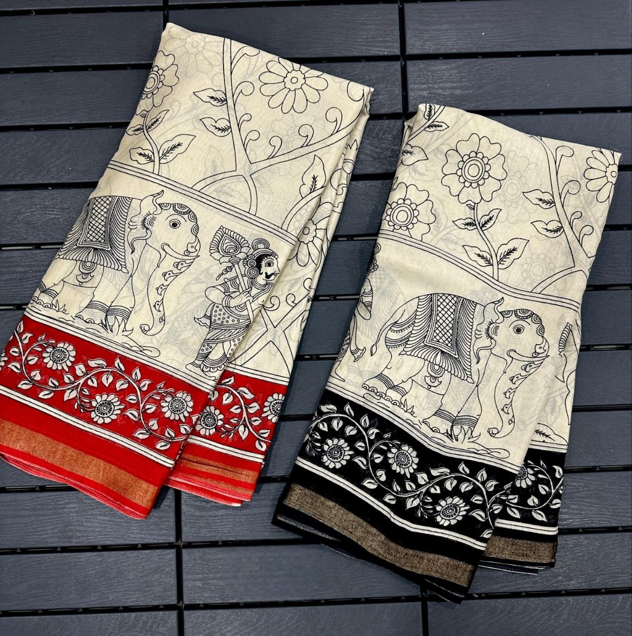 Heritage Kalamkari Mul Mul Cotton Saree - Brick Red