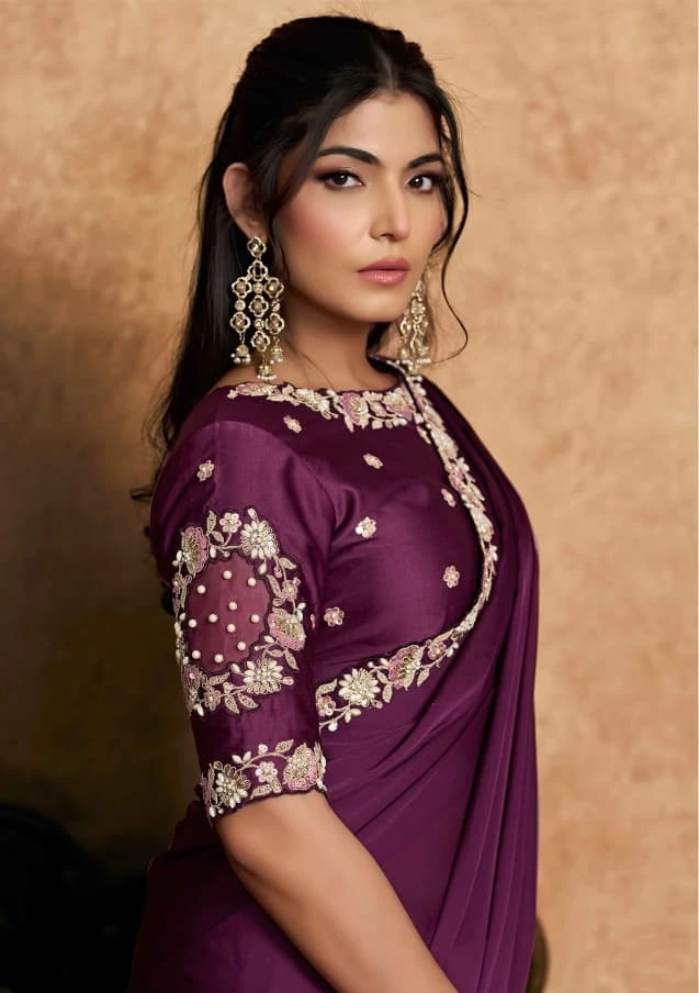 Traditional Silk Saree with Border – Deep Purple