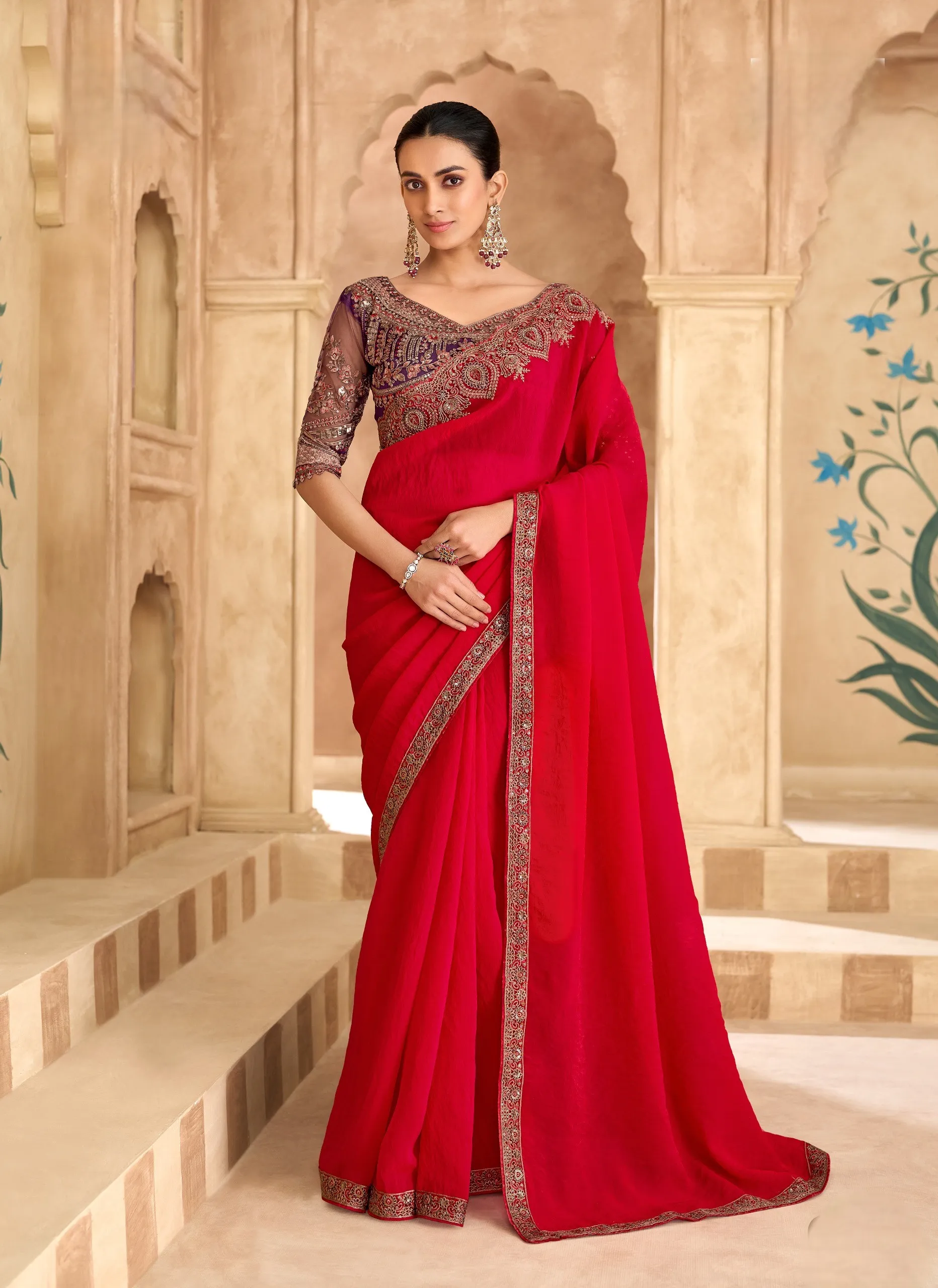 Designer Floral Print Saree
