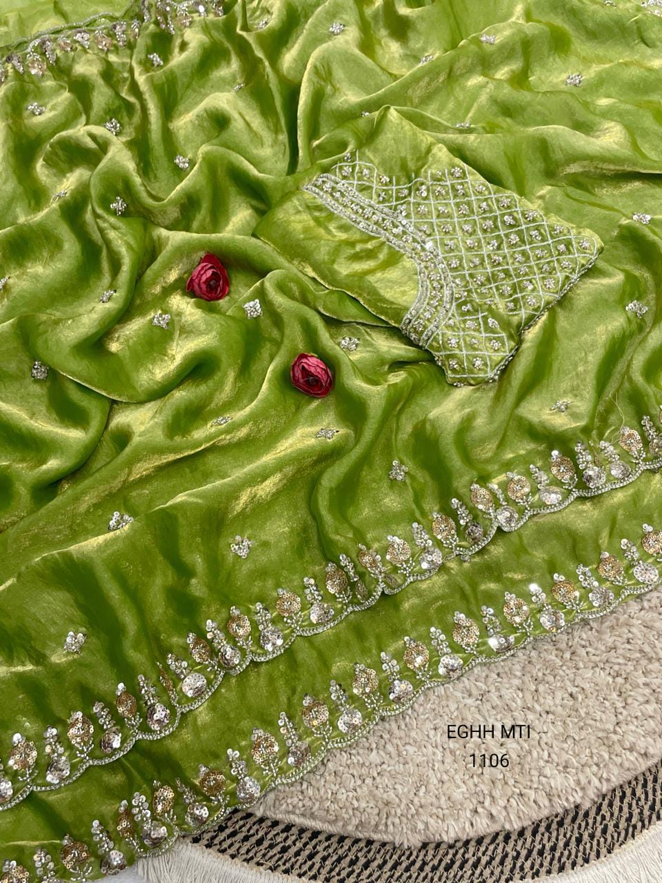 Premium Beaded Space Silk Saree with Fancy Designer Blouse