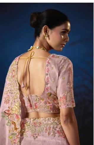 Soft Pastel Pink Anaara Pure Viscose Zari Tissue Embellished Saree