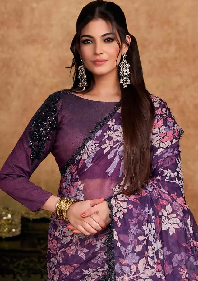 Floral Printed Designer Lehenga – Purple & Multicolor