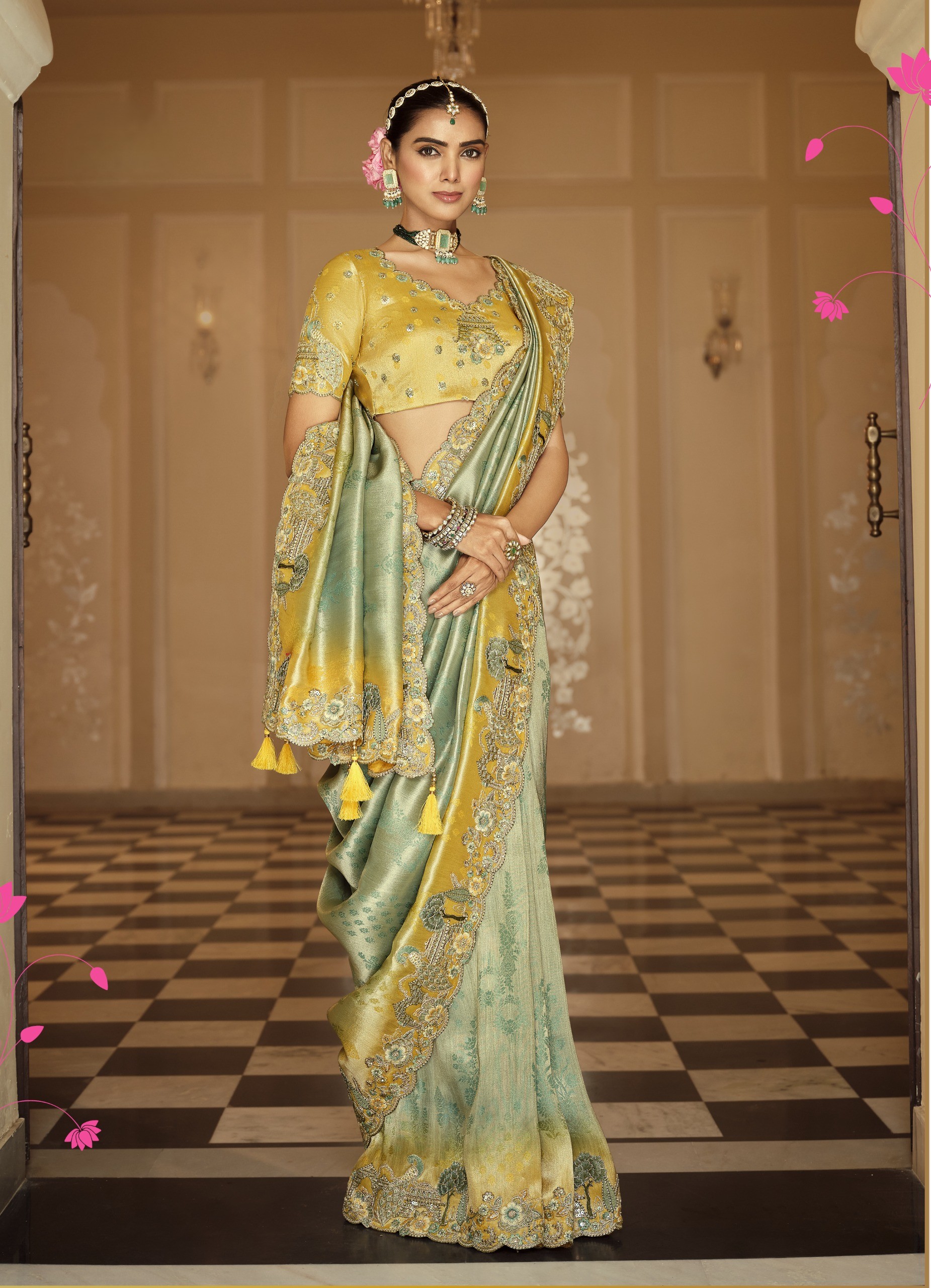 Pure Viscose Jacquard Designer Embroidered Saree
