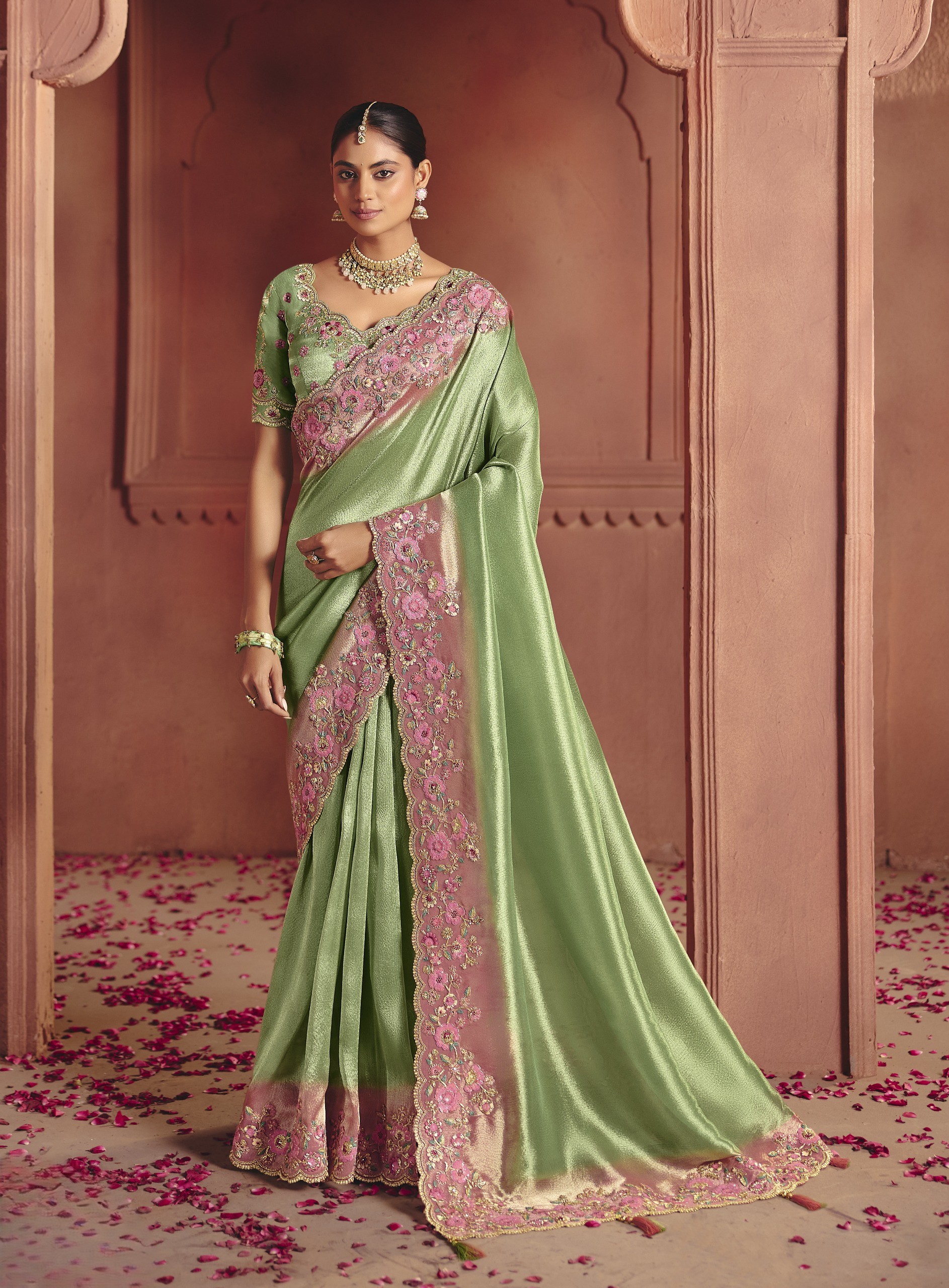 Emerald Blossom Jacquard Designer Saree