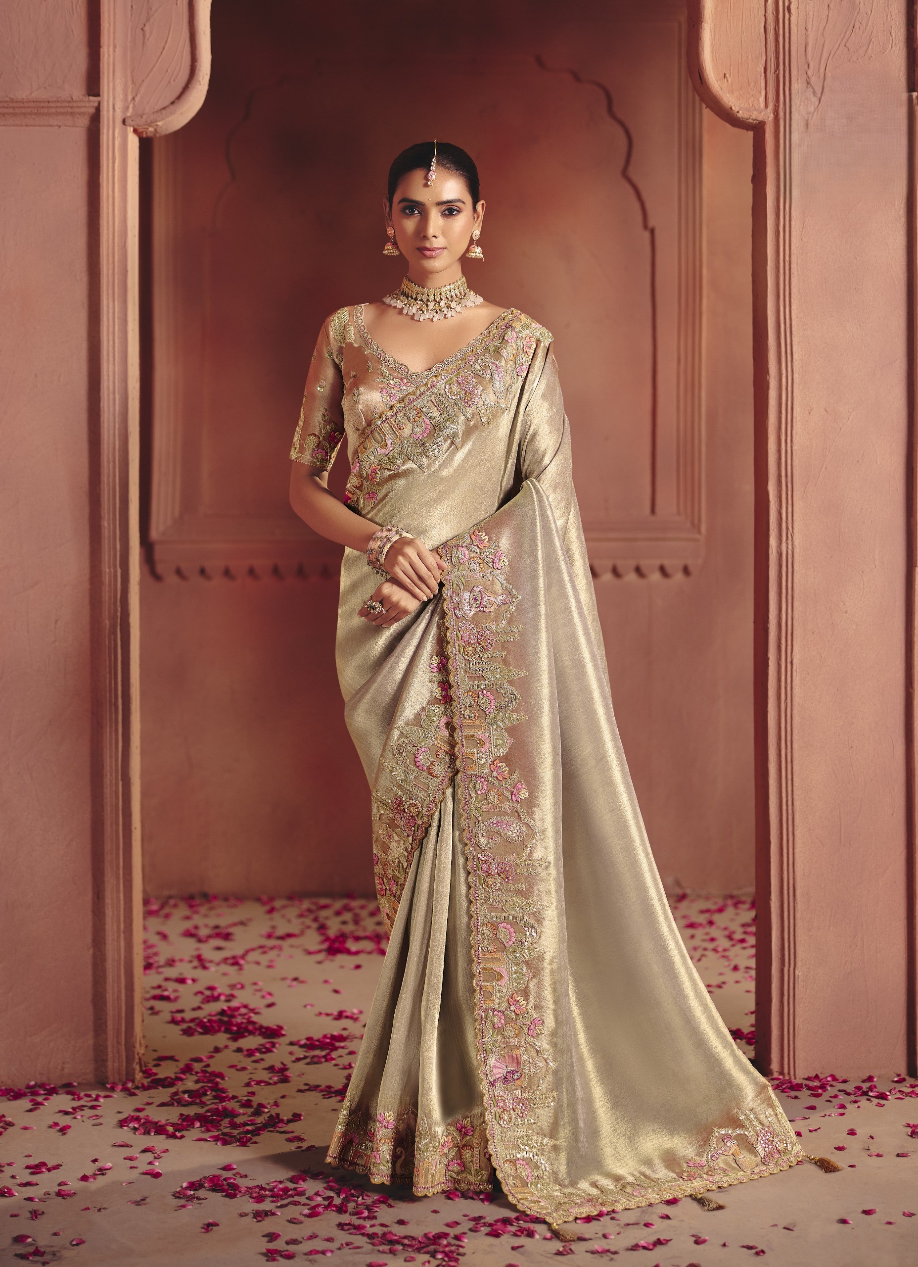 Champagne Elegance Jacquard Designer Saree