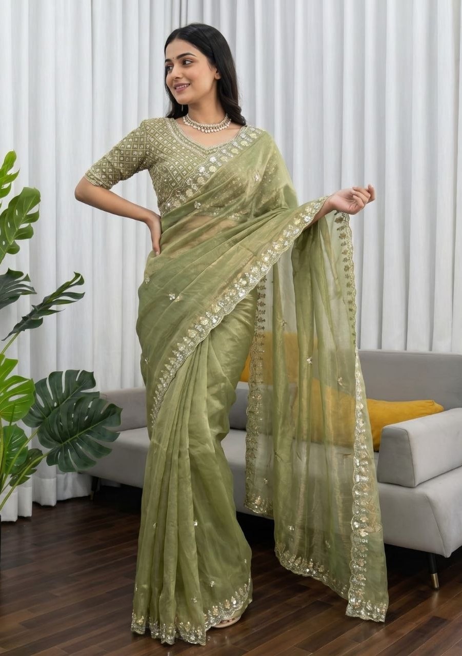 Premium Beaded Space Silk Saree with Fancy Designer Blouse