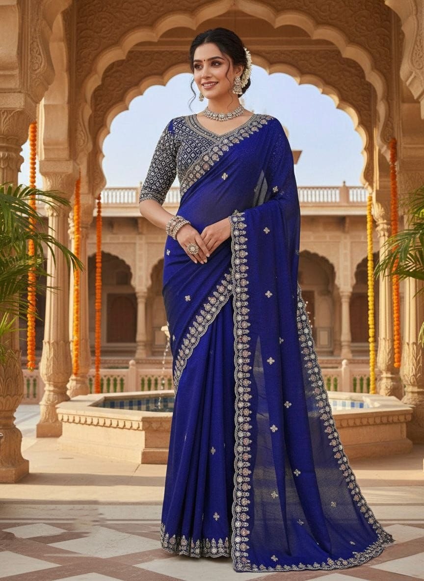 Premium Beaded Space Silk Saree with Fancy Designer Blouse