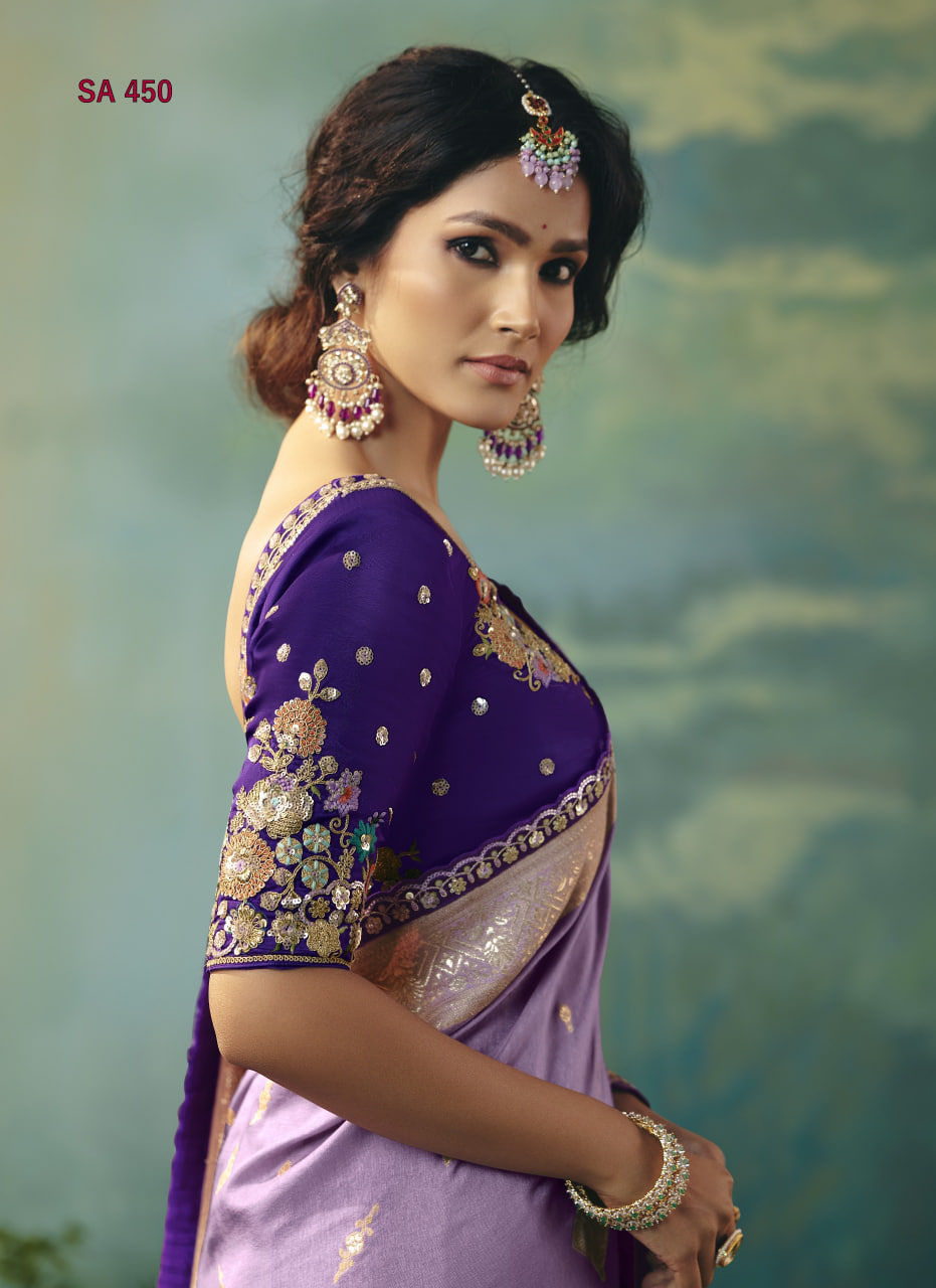 Lavender Embroidered Saree – Lavender & Gold