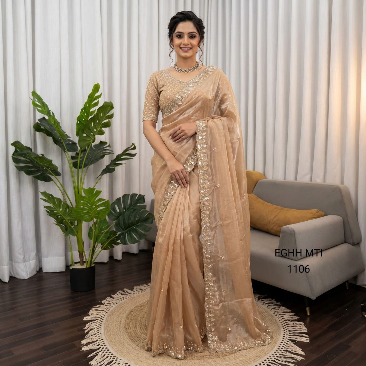 Premium Beaded Space Silk Saree with Fancy Designer Blouse
