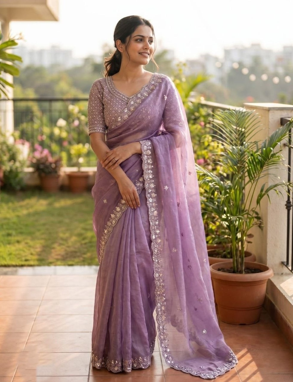 Premium Beaded Space Silk Saree with Fancy Designer Blouse
