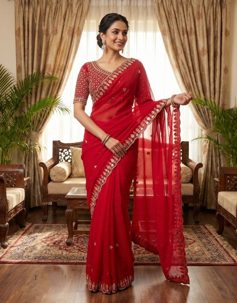 Premium Beaded Space Silk Saree with Fancy Designer Blouse