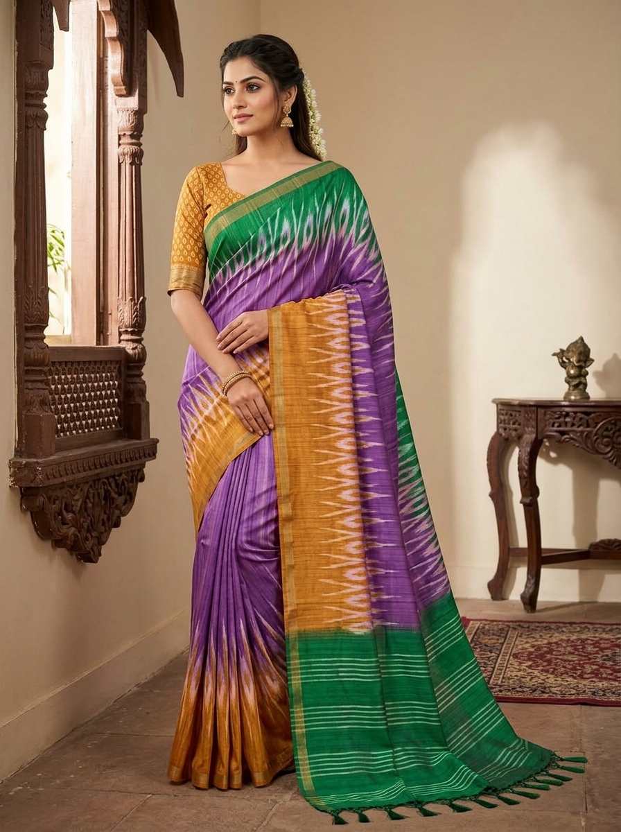 Lavender Purple Pochampally Ikat Silk Saree