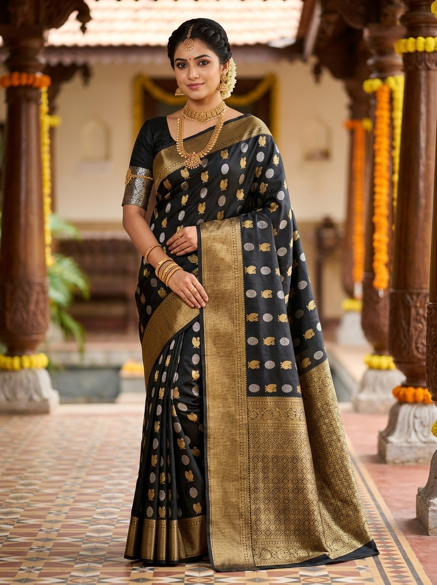 Black Beauty Art  Kanchipuram Traditional Handloom Silk Saree