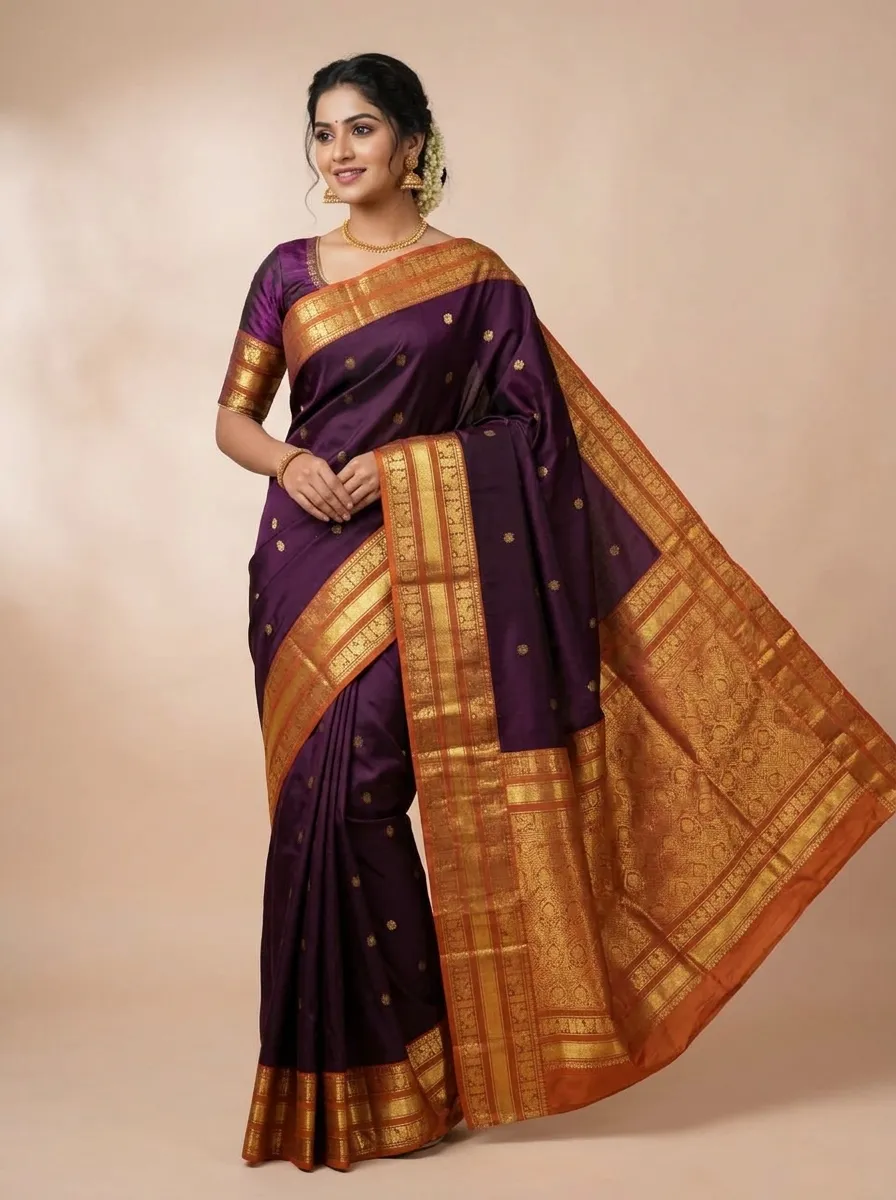 Deep Maroon Traditional Silk Saree – Maroon & Gold